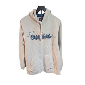 Y2K Quiksilver‎ Mens Hoodie Sweatshirt Off White Blue Logo Graphic Large 0588